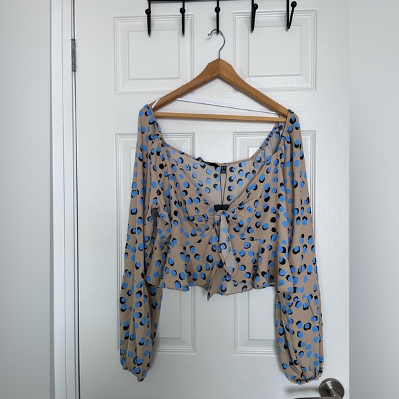 4/$20 Vero Moda polka dot ruffle blue balloon sleeve tie knot blouse- size XL - Picture 11 of 11